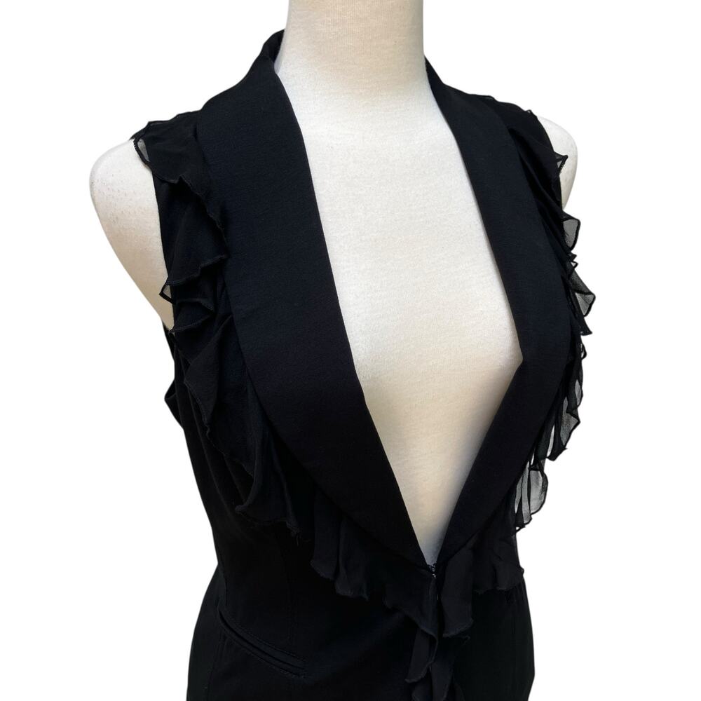 Y2K Cache Vest NWT Sz‎ 6 Black Silk Ruffle V Neck Whimsigoth Dark Romantic 90s - Picture 2 of 11